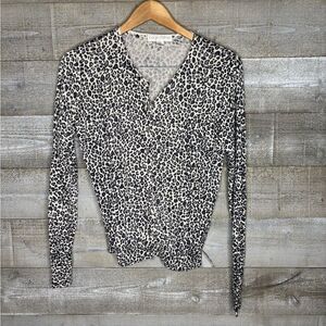 Casual Corner med 70% silk cotton Animal cheetah Print cardigan button Sweater